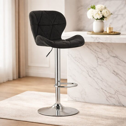 Scaun de bucatarie/bar, Artool, West, rotativ, catifea neagra, picior metal argintiu, 46x48.5x90-111 cm