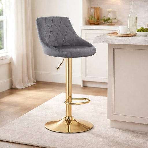 Scaun de bucatarie/bar, Artool, Kast, rotativ, catifea gri, picior metal auriu, 45.5x49x85-105 cm