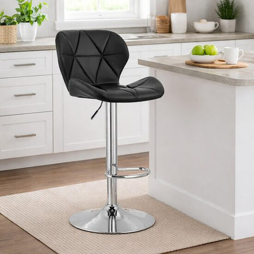 Scaun de bucatarie/bar, Artool, West, rotativ, piele ecologica neagra, picior metal argintiu, 46x48.5x90-111 cm