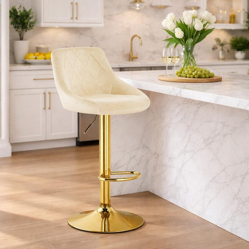 Scaun de bucatarie/bar, Artool, Kast, rotativ, catifea bej, picior metal auriu, 45.5x49x85-105 cm