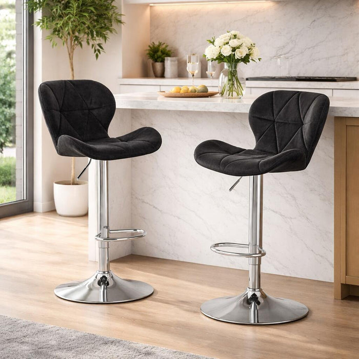 Scaun de bucatarie/bar, Artool, West, rotativ, catifea neagra, picior metal argintiu, 46x48.5x90-111 cm