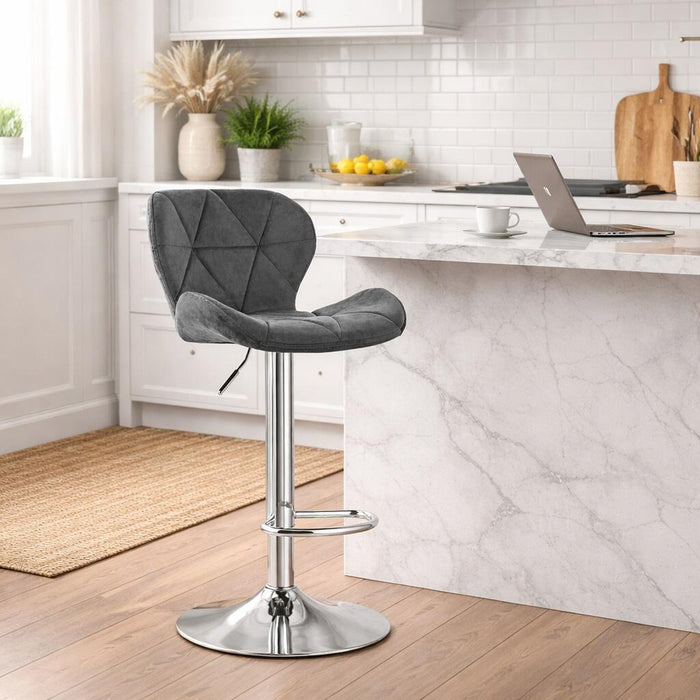 Scaun de bucatarie/bar, Artool, West, rotativ, catifea gri, picior metal argintiu, 46x48.5x90-111 cm