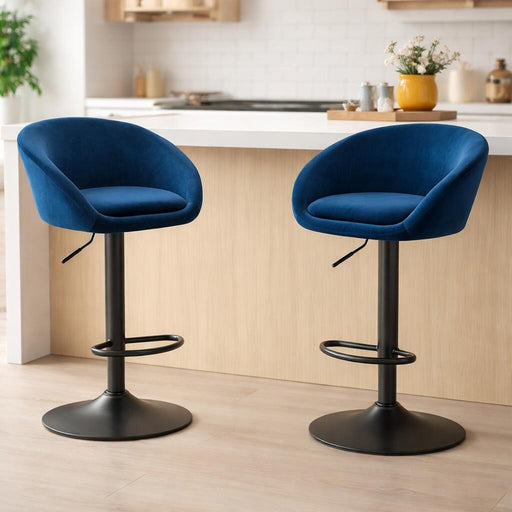 Scaun de bucatarie/bar, Artool, East, rotativ, catifea bleumarin, picior metal negru, 53x46x81-103 cm