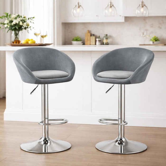 Scaun de bucatarie/bar, Artool, East, rotativ, catifea gri, picior metal argintiu, 53x46x81-103 cm