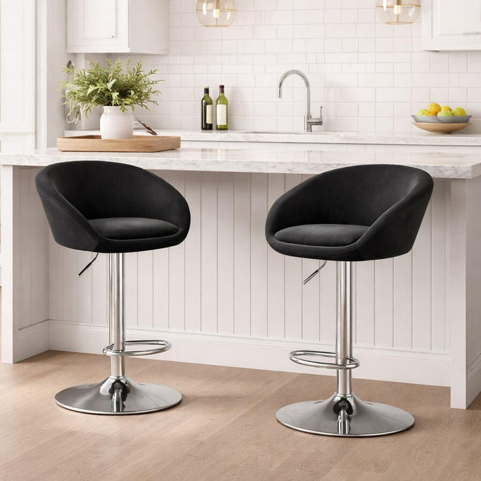 Scaun de bucatarie/bar, Artool, East, rotativ, catifea neagra, picior metal argintiu, 53x46x81-103 cm
