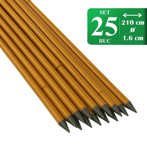 Set 25 araci/suport pentru rosii, castraveti, fasole, metal + PVC, maro, 210x1.6 cm, Artool