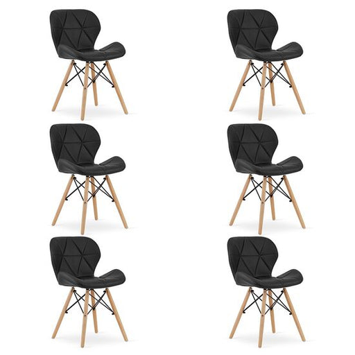 Set 6 scaune bucatarie/living, Artool, Lago, piele ecologica neagra, picioare lemn natur, 47x38x73 cm