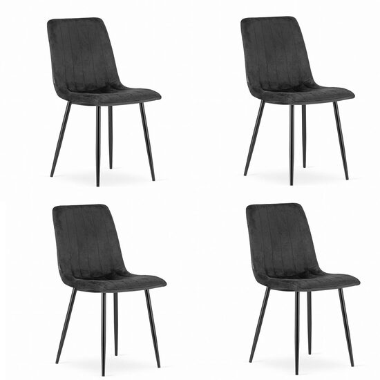 Set 4 scaune bucatarie/living, Artool, Lava, catifea neagra, picioare metal negru, 43x51x90 cm