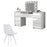 Set masa de toaleta/machiaj Antonia + scaun Mark, alb, sertare lucioase, cu oglinda si LED-uri, 155x42x135 cm