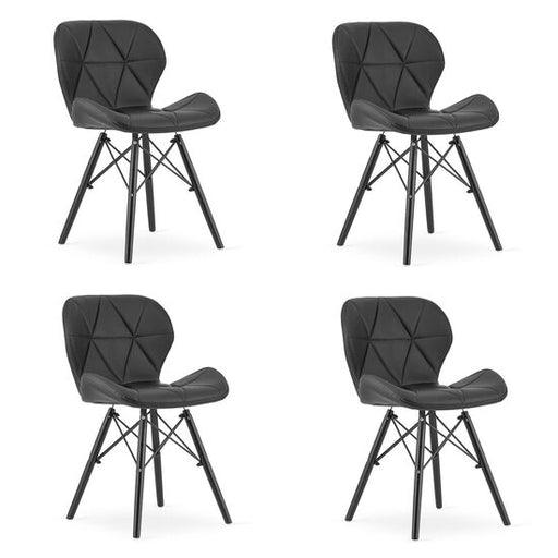 Set 4 scaune bucatarie/living, Artool, Lago, piele ecologica neagra, picioare lemn negru, 47.5x52x74 cm