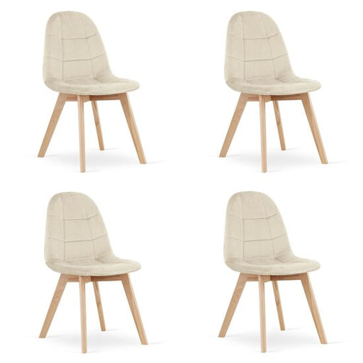 Set 4 scaune bucatarie/living, Artool, Bora, catifea bej, picioare lemn natur, 44.5x54x81.5 cm