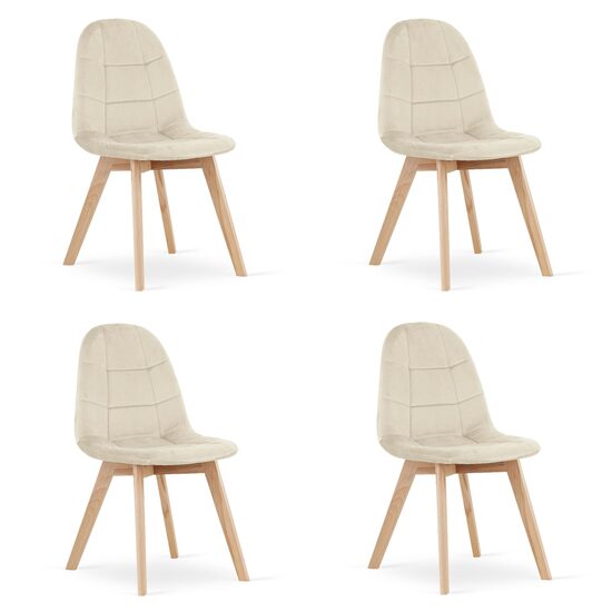 Set 4 scaune bucatarie/living, Artool, Bora, catifea bej, picioare lemn natur, 44.5x54x81.5 cm
