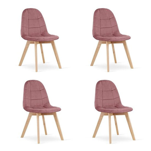 Set 4 scaune bucatarie/living, Artool, Bora, catifea roz inchis, picioare lemn natur, 44.5x54x81.5 cm