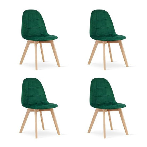 Set 4 scaune bucatarie/living, Artool, Bora, catifea verde, picioare lemn natur, 44.5x54x81.5 cm
