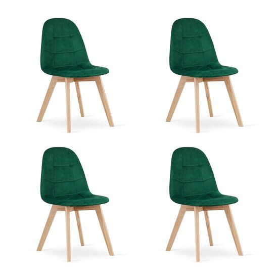 Set 4 scaune bucatarie/living, Artool, Bora, catifea verde, picioare lemn natur, 44.5x54x81.5 cm