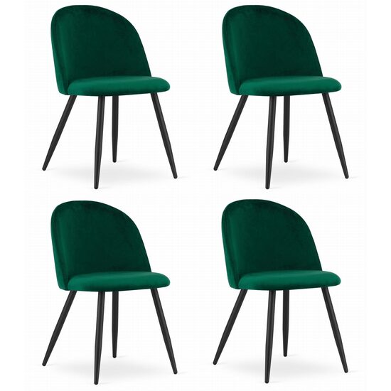 Set 4 scaune bucatarie/living, Artool, Bello, catifea verde, picioare metal negru, 46x42.5x76.5 cm