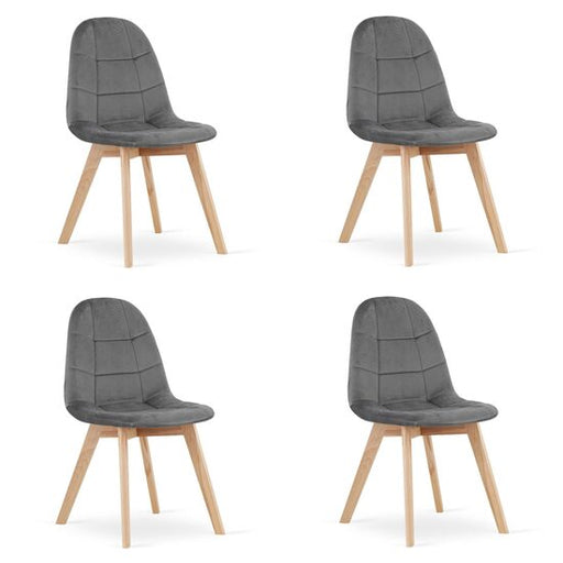 Set 4 scaune bucatarie/living, Artool, Bora, catifea gri inchis, picioare lemn natur, 44.5x54x81.5 cm
