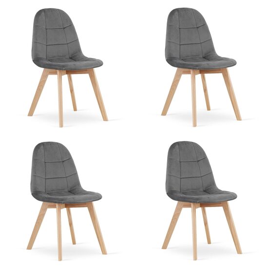 Set 4 scaune bucatarie/living, Artool, Bora, catifea gri inchis, picioare lemn natur, 44.5x54x81.5 cm