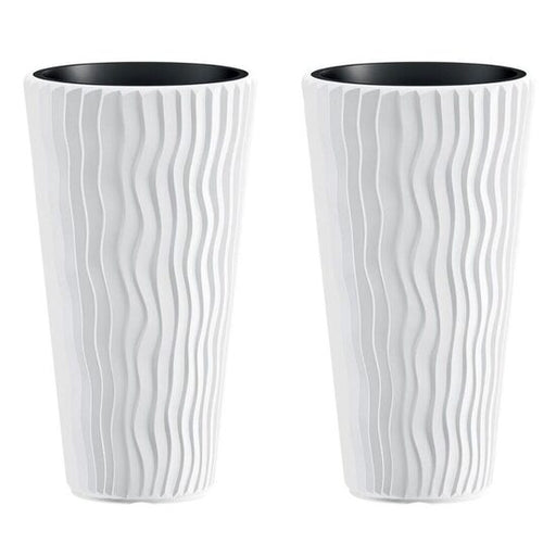 Set 2 ghivece de flori, Sandy Slim, rotunde, inalte, 39x70.8 cm, alb, Prosperplast