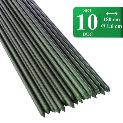 Set 10 araci/suport pentru rosii, castraveti, fasole, metal + PVC, verde, 180x1.6 cm, Artool
