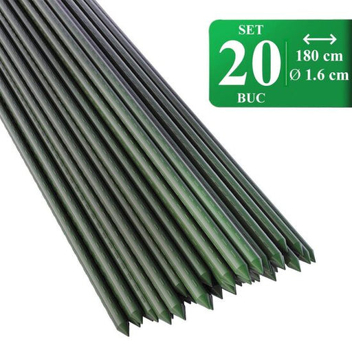 Set 20 araci de gradina pentru rosii, castraveti, fasole, metal + PVC, verde, 180x1.6 cm, Artool