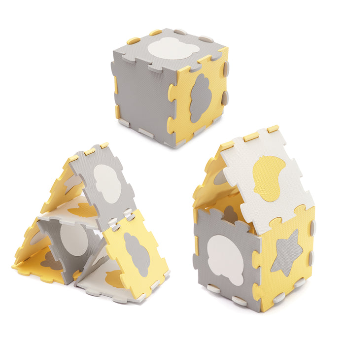 Covoraș de Joacă Kinderkraft Luno Shapes, Puzzle 3D, Spuma, Yellow