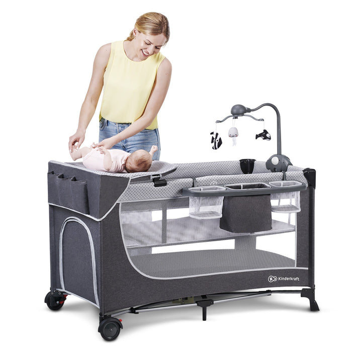 Pătuț de Calatorie Kinderkraft Leody, cu Accesorii, Grey