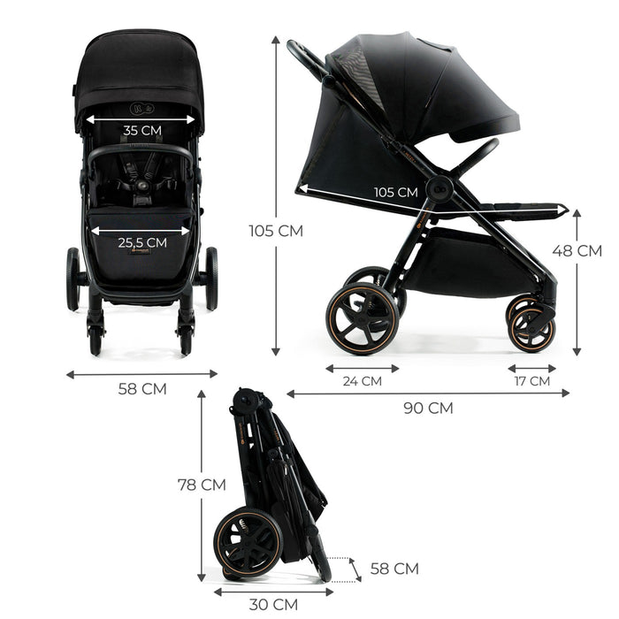 Cărucior Sport, Ultra Compact, Kinderkraft Mitzy, 0-22 kg, Black Ink