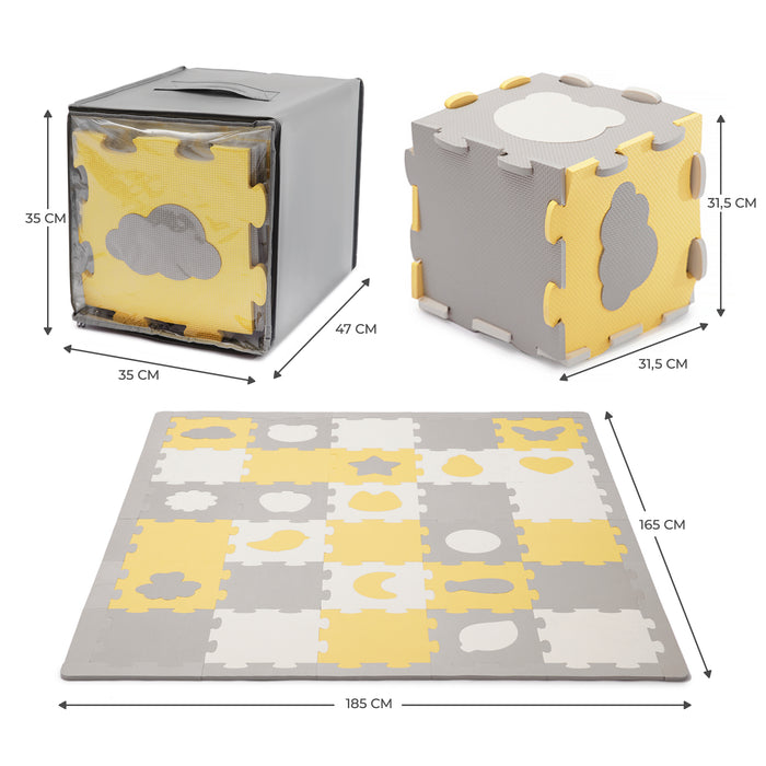 Covoraș de Joacă Kinderkraft Luno Shapes, Puzzle 3D, Spuma, Yellow