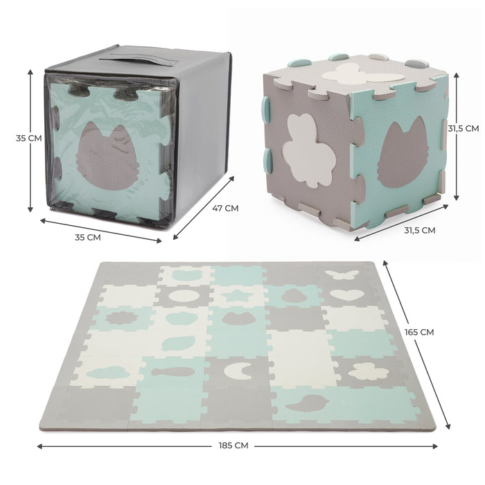 Covoraș de Joacă Kinderkraft Luno Shapes, Puzzle 3D, Spuma, Mint