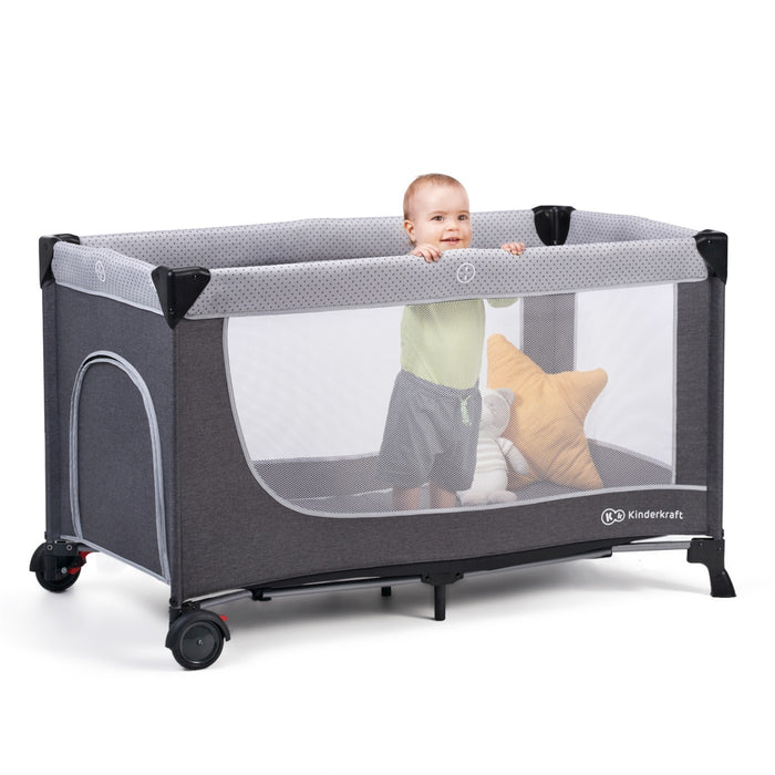 Pătuț de Calatorie Kinderkraft Leody, cu Accesorii, Grey
