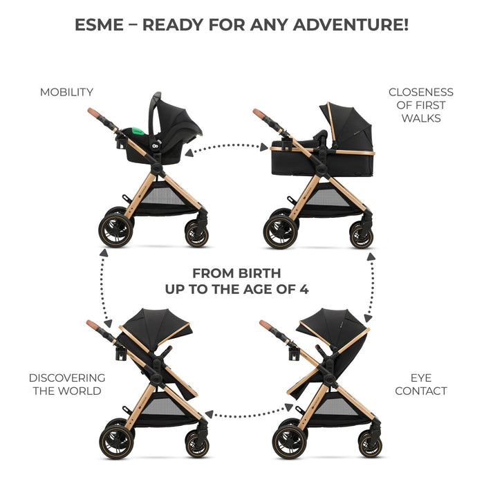 Cărucior Kinderkraft Esme, 3 in 1, Pure Black