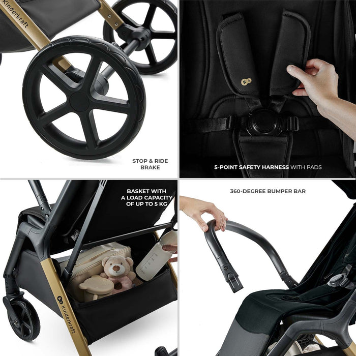 Cărucior Sport Kinderkraft Loom, 0-22 kg, Ink Black