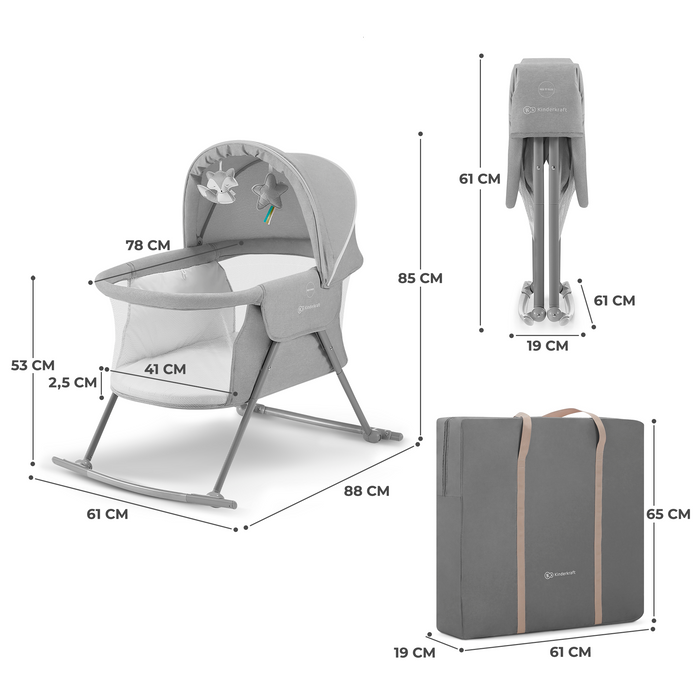 Pătuț Kinderkraft Lovi, 3 in 1, Grey