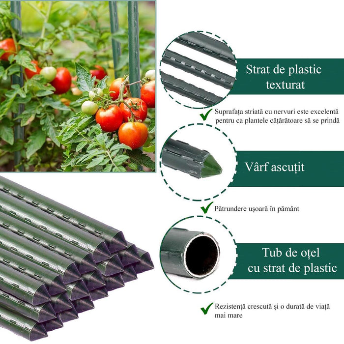 Suport/arac pentru plante, rosii, metal + PVC, verde, 1.1x180 cm, Artool