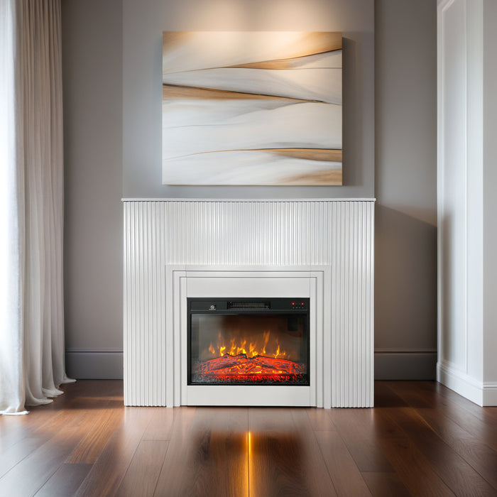 Semineu electric 3D cu riflaje LAMELIA alb, cu sunet, 3 culori, Wi-Fi cu APP internet, L120xH102cm