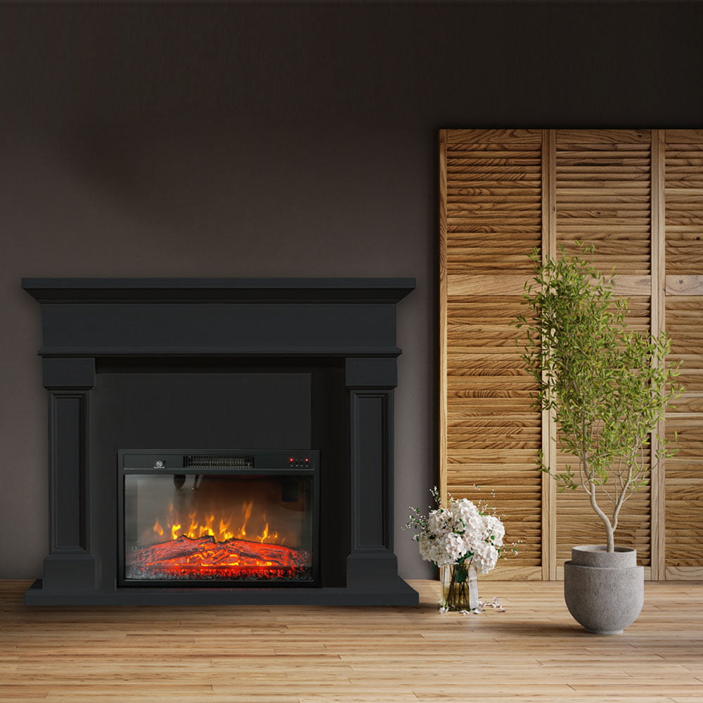 Semineu electric 3D Marisa negru mat, cu sunet, 3 culori, Wi-Fi cu APP internet, L120xH102cm