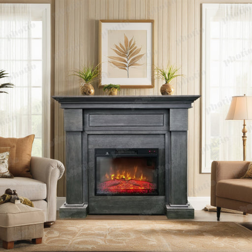 Semineu electric decorativ MONTENEGRO gri, cu incalzire, sunet, 3 culori, cu APP internet, L127xH107cm