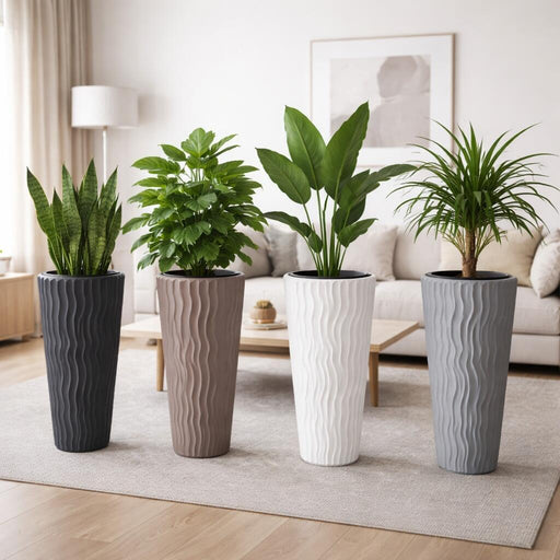 Set 2 ghivece de flori, Sandy Slim, rotunde, inalte, 39x70.8 cm, alb, Prosperplast