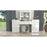 Set masa de toaleta/machiaj Antonia + scaun Mark, alb, sertare lucioase, cu oglinda si LED-uri, 155x42x135 cm