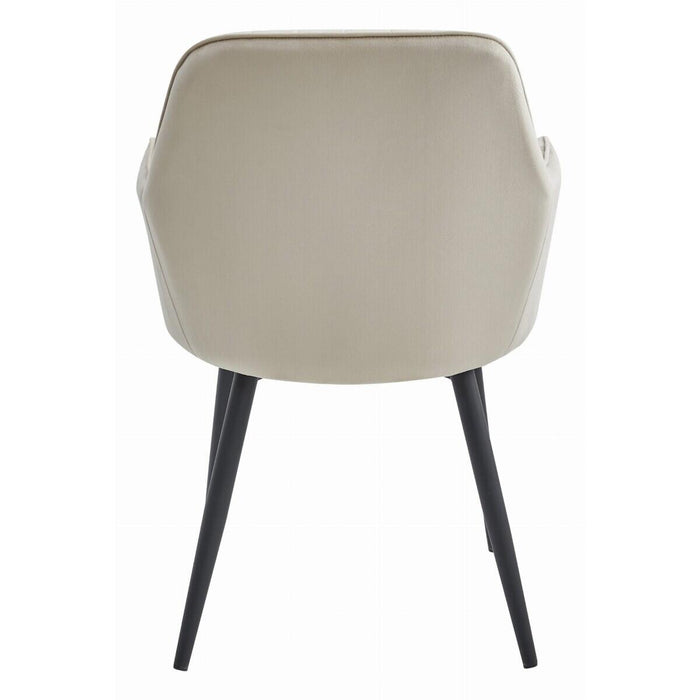 Scaun stil fotoliu bucatarie/living, Artool, Lugo, catifea bej, picioare metal negru, 57.5x56.5x86.5 cm
