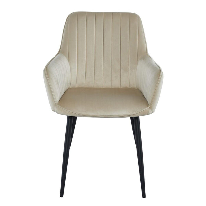 Scaun stil fotoliu bucatarie/living, Artool, Solden, catifea bej, picioare metal negru, 55x45.5x83.5 cm