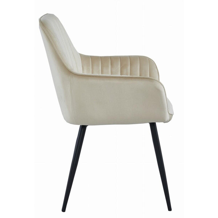 Scaun stil fotoliu bucatarie/living, Artool, Solden, catifea bej, picioare metal negru, 55x45.5x83.5 cm