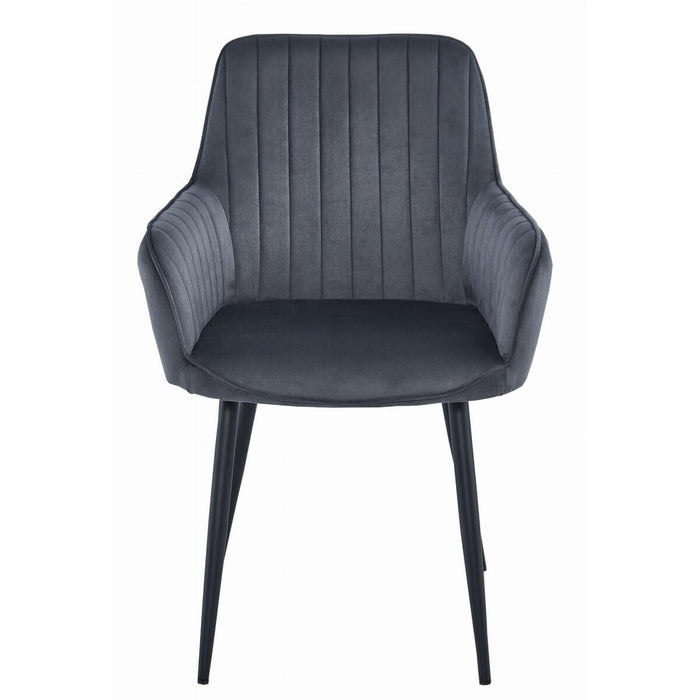 Scaun stil fotoliu bucatarie/living, Artool, Solden, catifea gri inchis, picioare metal negru, 55x45.5x83.5 cm