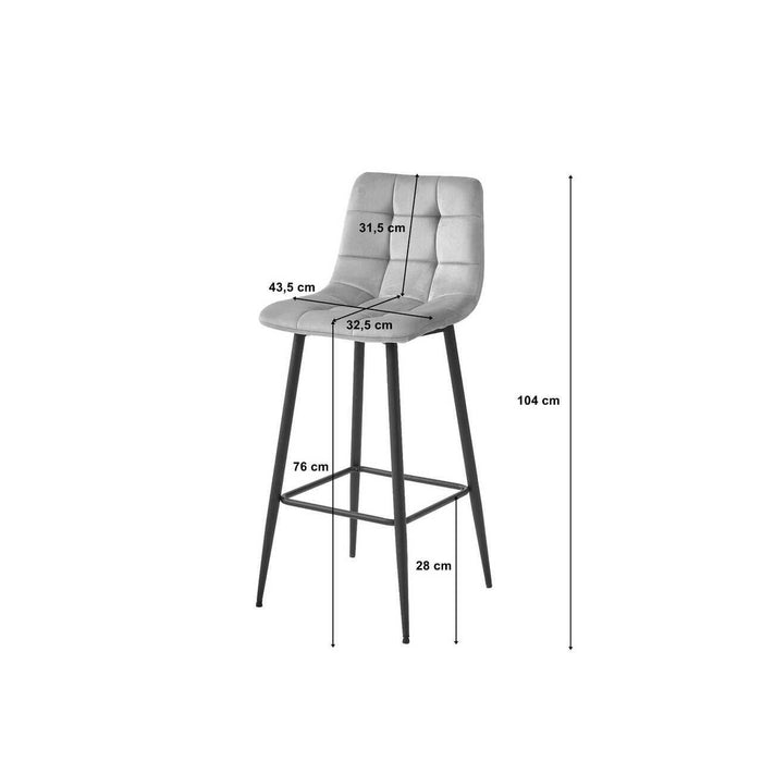 Scaun de bucatarie/bar, Artool, Arceto, catifea argintie, picioare metal negru, 43.5x32.5x104 cm