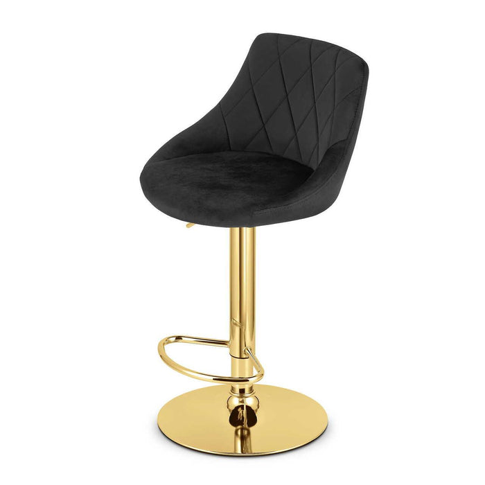 Scaun de bucatarie/bar, Artool, Kast, rotativ, catifea neagra, picior metal auriu, 45.5x49x85-105 cm
