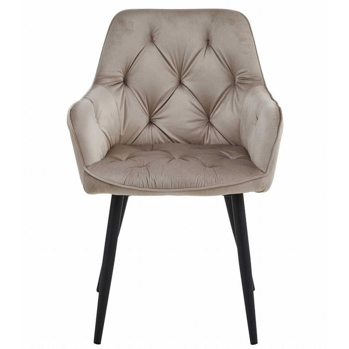 Scaun stil fotoliu bucatarie/living, Artool, York, catifea bej inchis, picioare metal negru, 56x62x83.5 cm