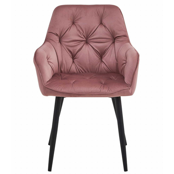 Scaun stil fotoliu bucatarie/living, Artool, York, catifea roz, picioare metal negru, 56x62x83.5 cm