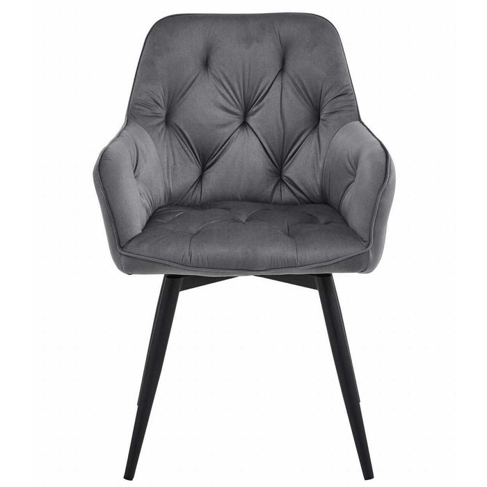 Scaun stil fotoliu bucatarie/living, Artool, York, rotativ, catifea gri inchis, picioare metal negru, 56x61x84 cm