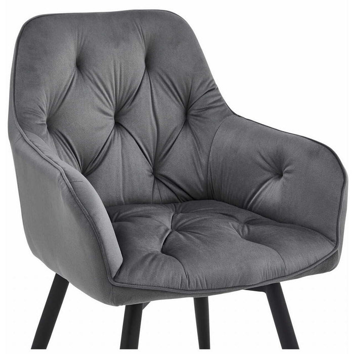 Scaun stil fotoliu bucatarie/living, Artool, York, rotativ, catifea gri inchis, picioare metal negru, 56x61x84 cm